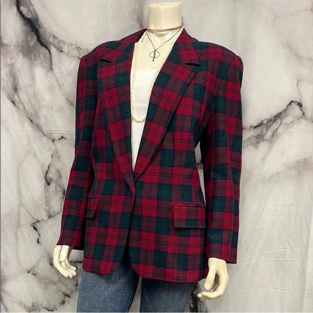 * 1980s vintage Pendleton tartan plaid wool blazer - Picture 2 of 9
